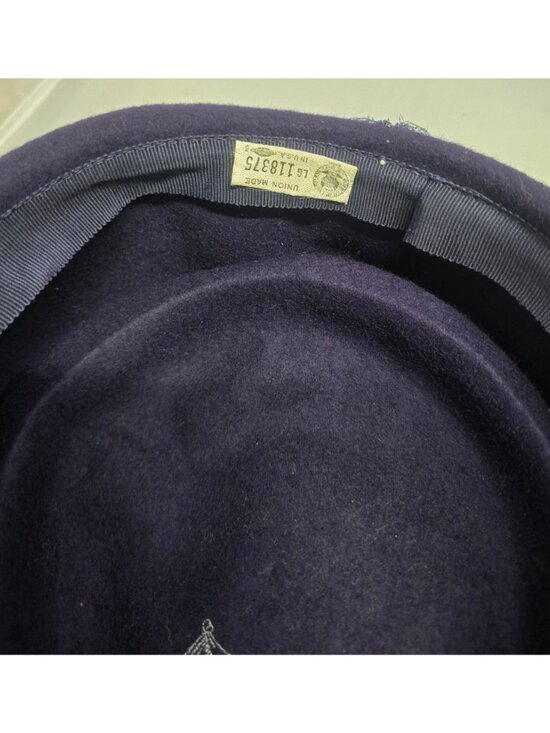 Vintage Glenover Hat Ribbon Veil pillbox Navy Blue Felt formal  derby party main image 8